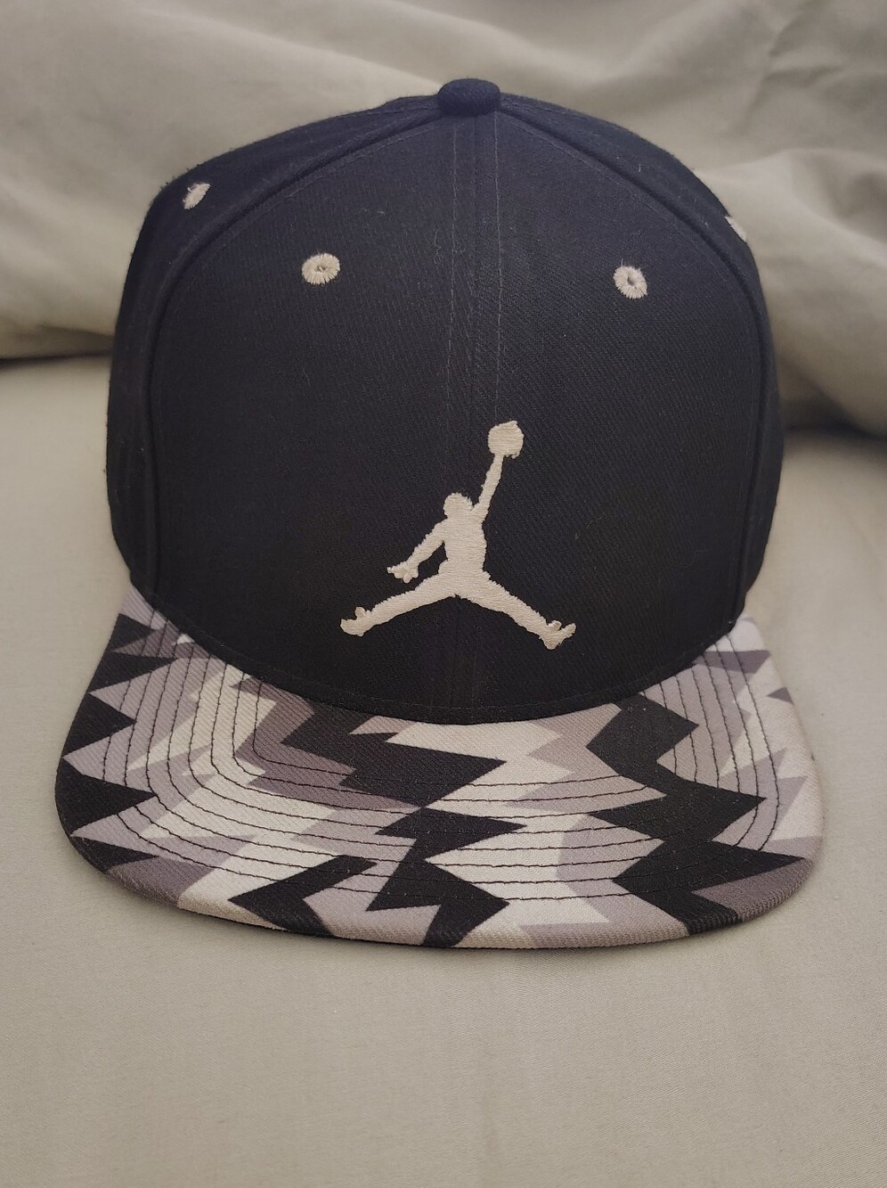 Nike Air Jordan 7 Retro Snapback Hat Black Tribal Geometric Brim OSFA New
